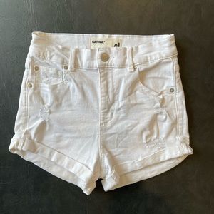 GARAGE Retro High Waist Shorts Size 01 Distressed Cuffed White Stretch Denim